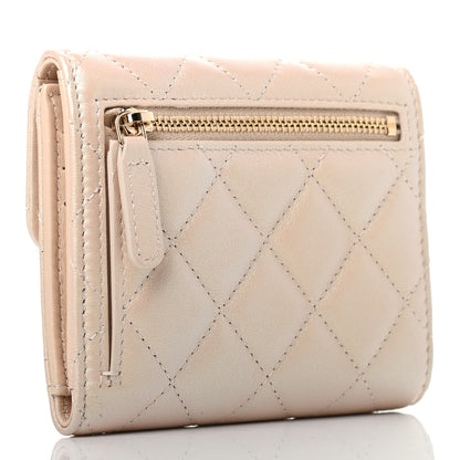 Chanel Iridescent Calfskin Quilted Compact Flap Wallet Beige 2 of 6