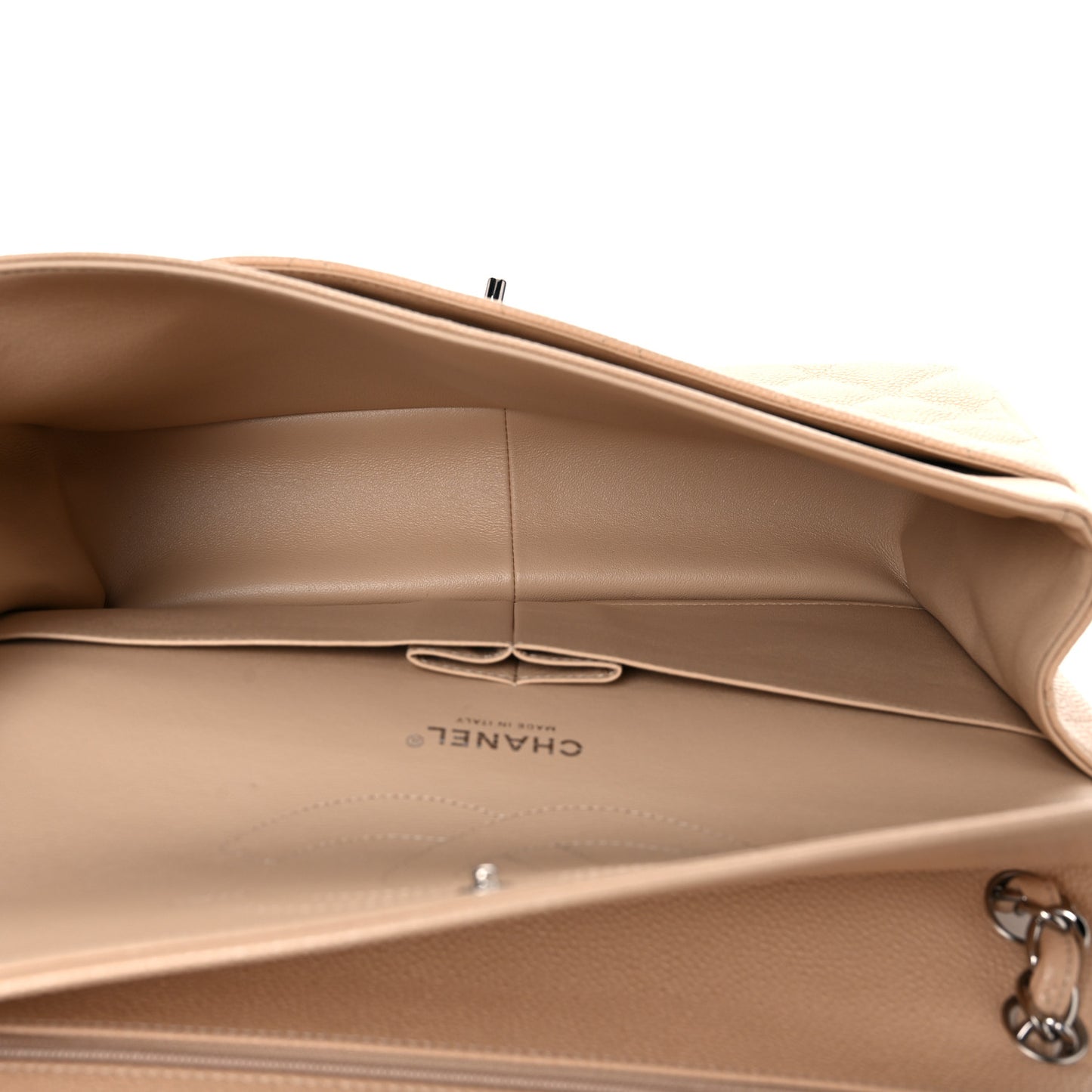 Caviar Quilted Jumbo Double Flap Beige