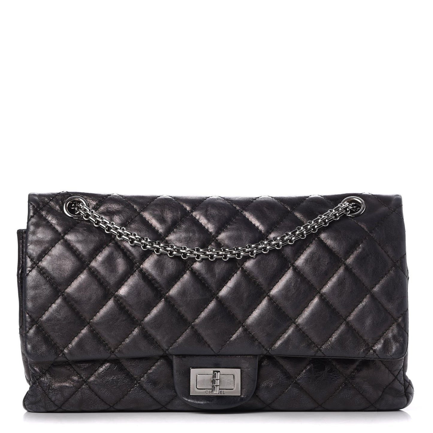 Metallic Aged Calfskin Quilted 2.55 Reissue 227 Flap Black