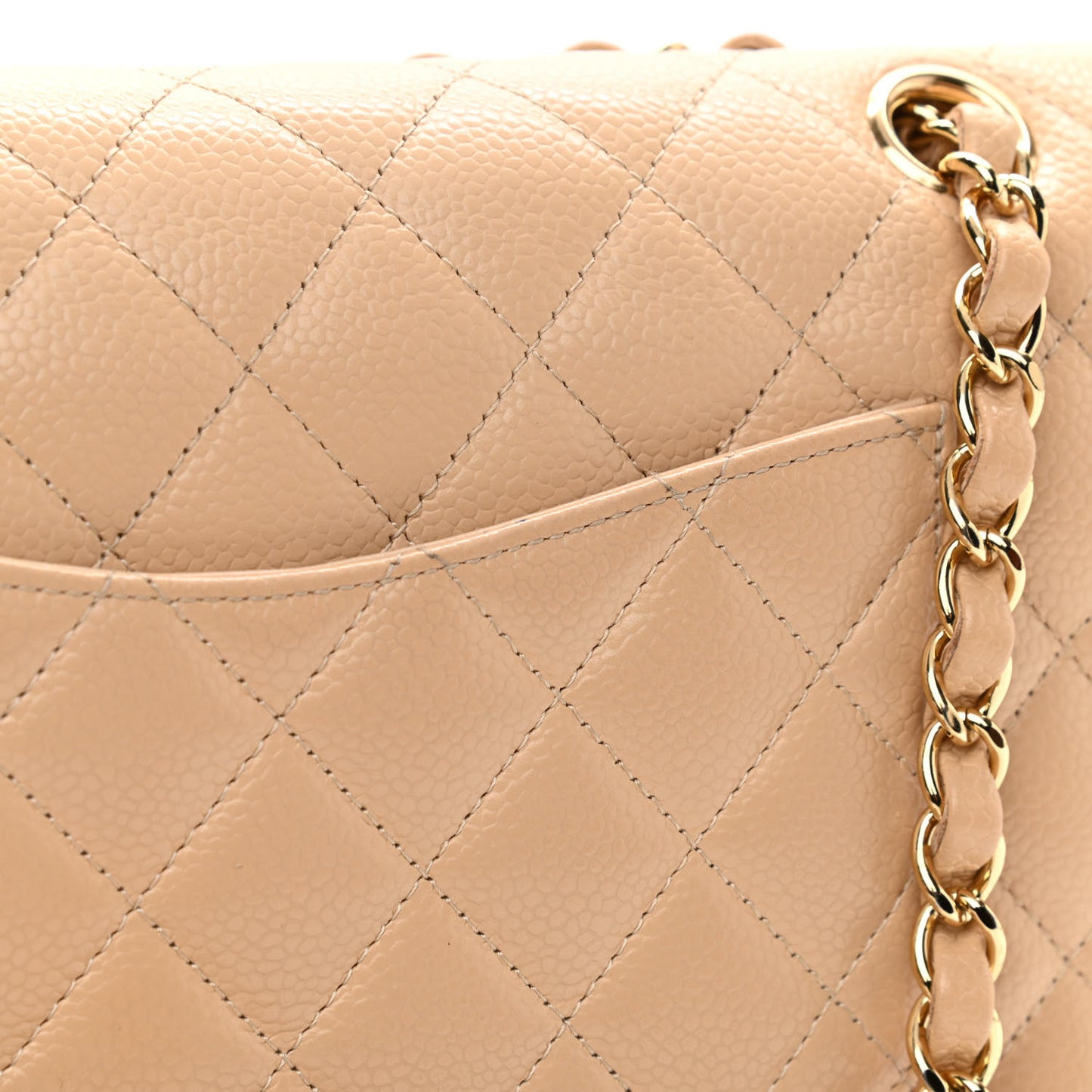 Caviar Quilted Medium Double Flap Beige