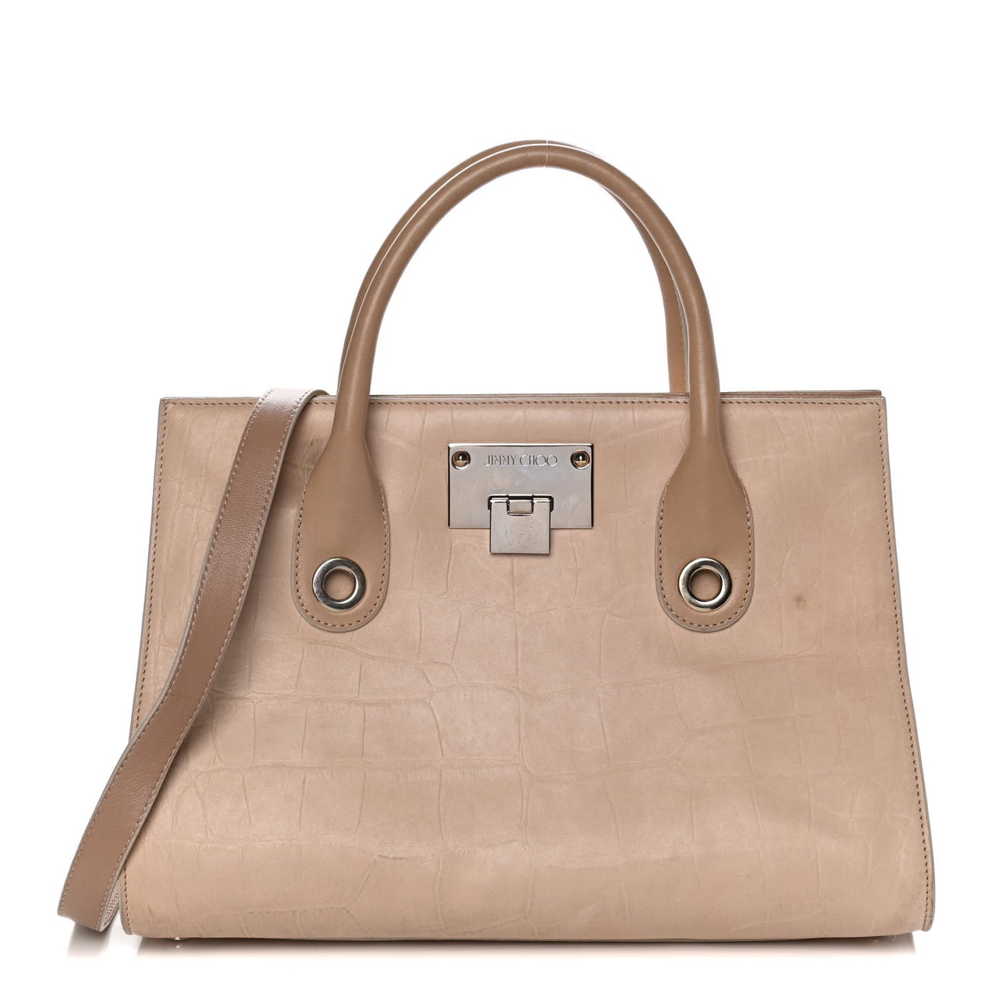 Crocodile Embossed Calfskin Riley Tote Beige
