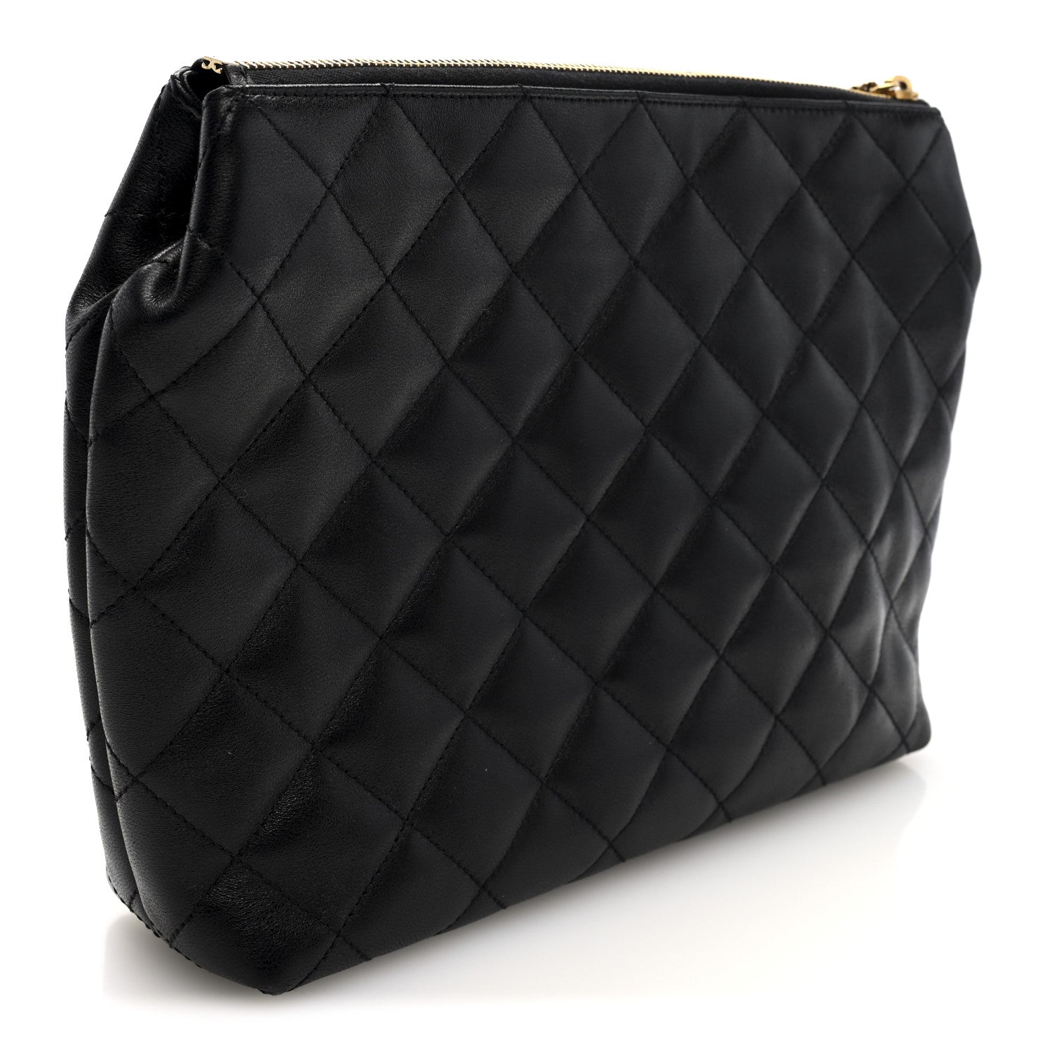 Saint Laurent Calfskin Quilted Embroidered Cassandre Large Cosmetic Pouch Black 3 of 6