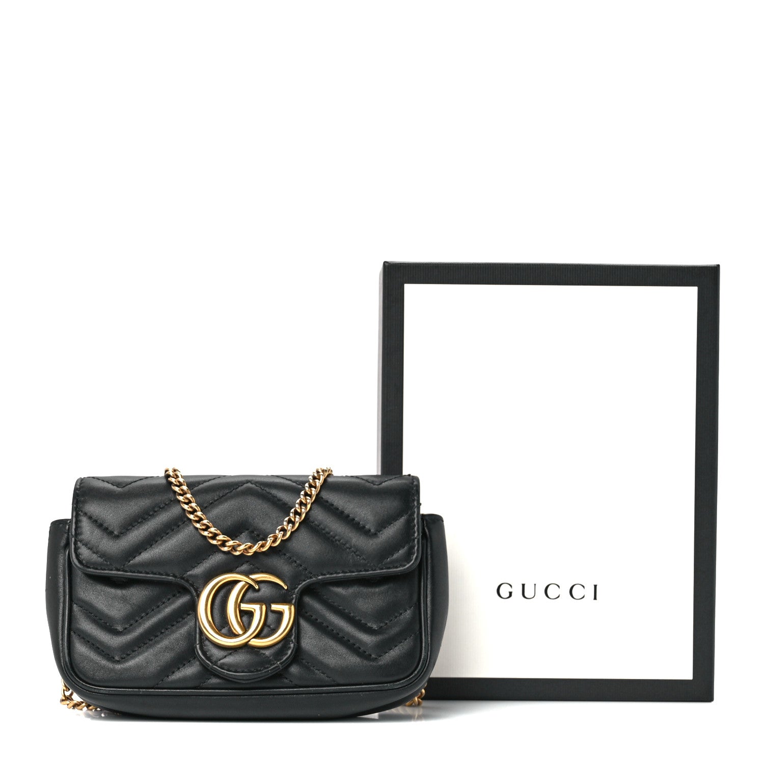 Gucci Calfskin Matelasse Super Mini GG Marmont Shoulder Bag Black 11 of 11