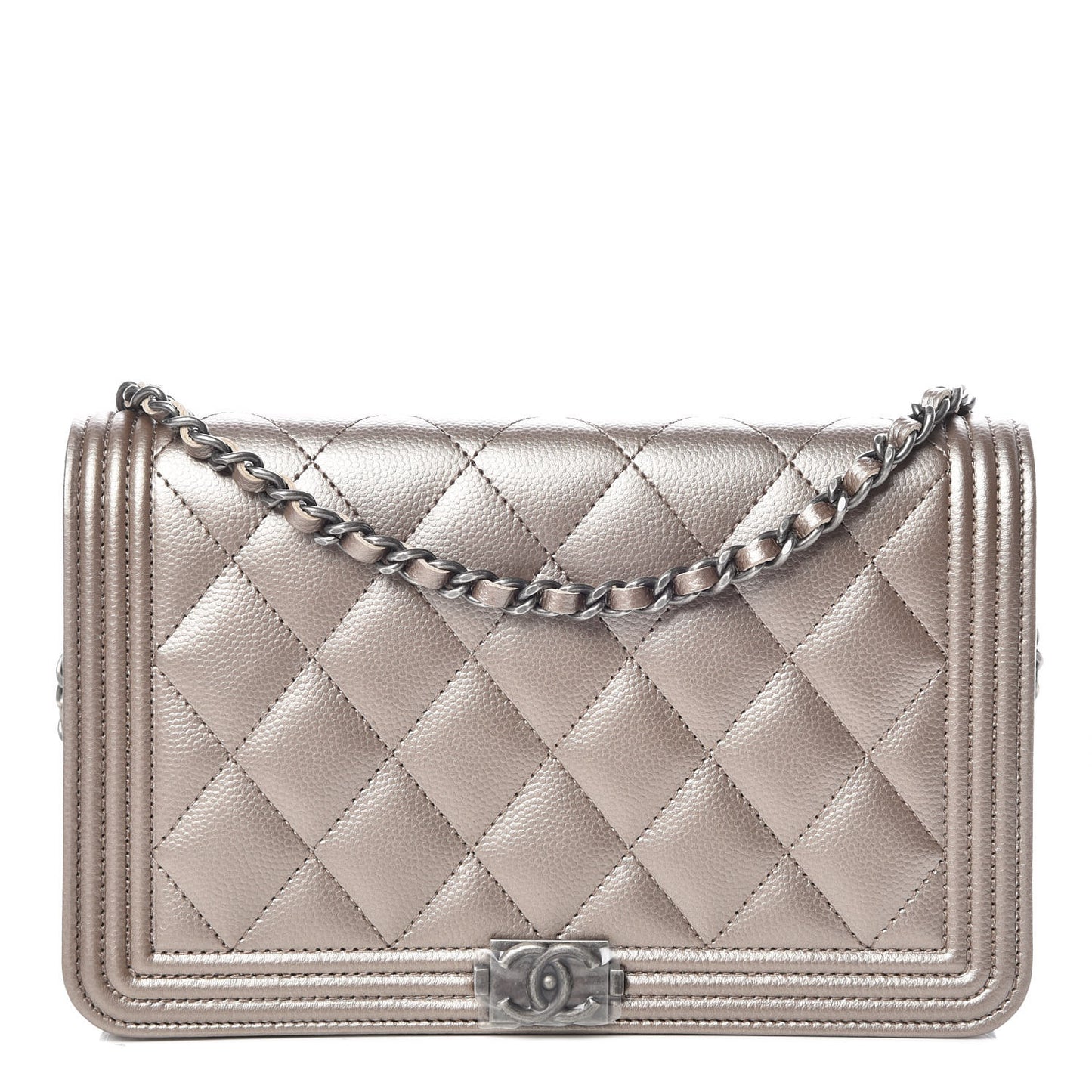 Metallic Caviar Quilted Boy Wallet On Chain WOC Copper