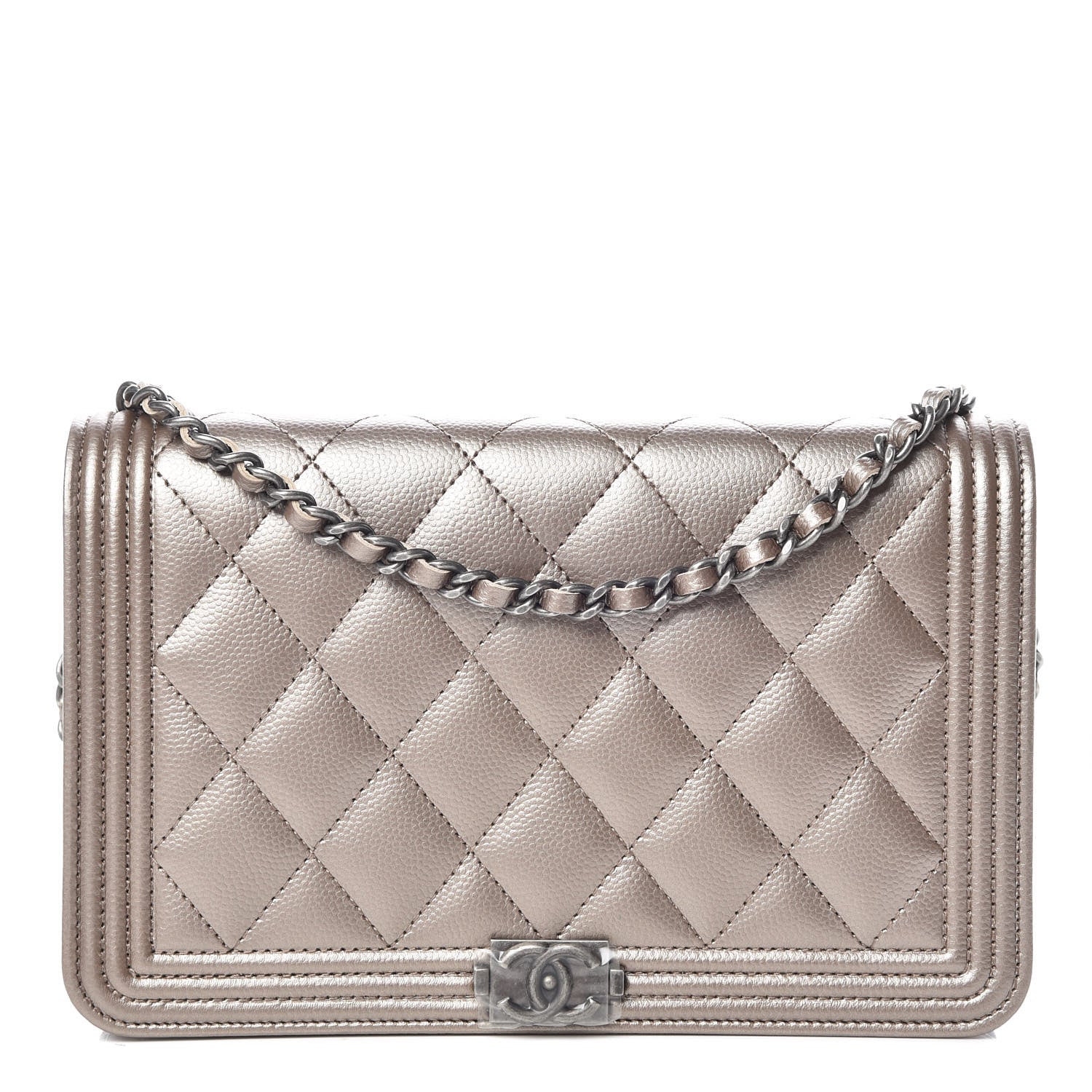 Chanel Metallic Caviar Quilted Boy Wallet On Chain WOC Copper 1 of 13