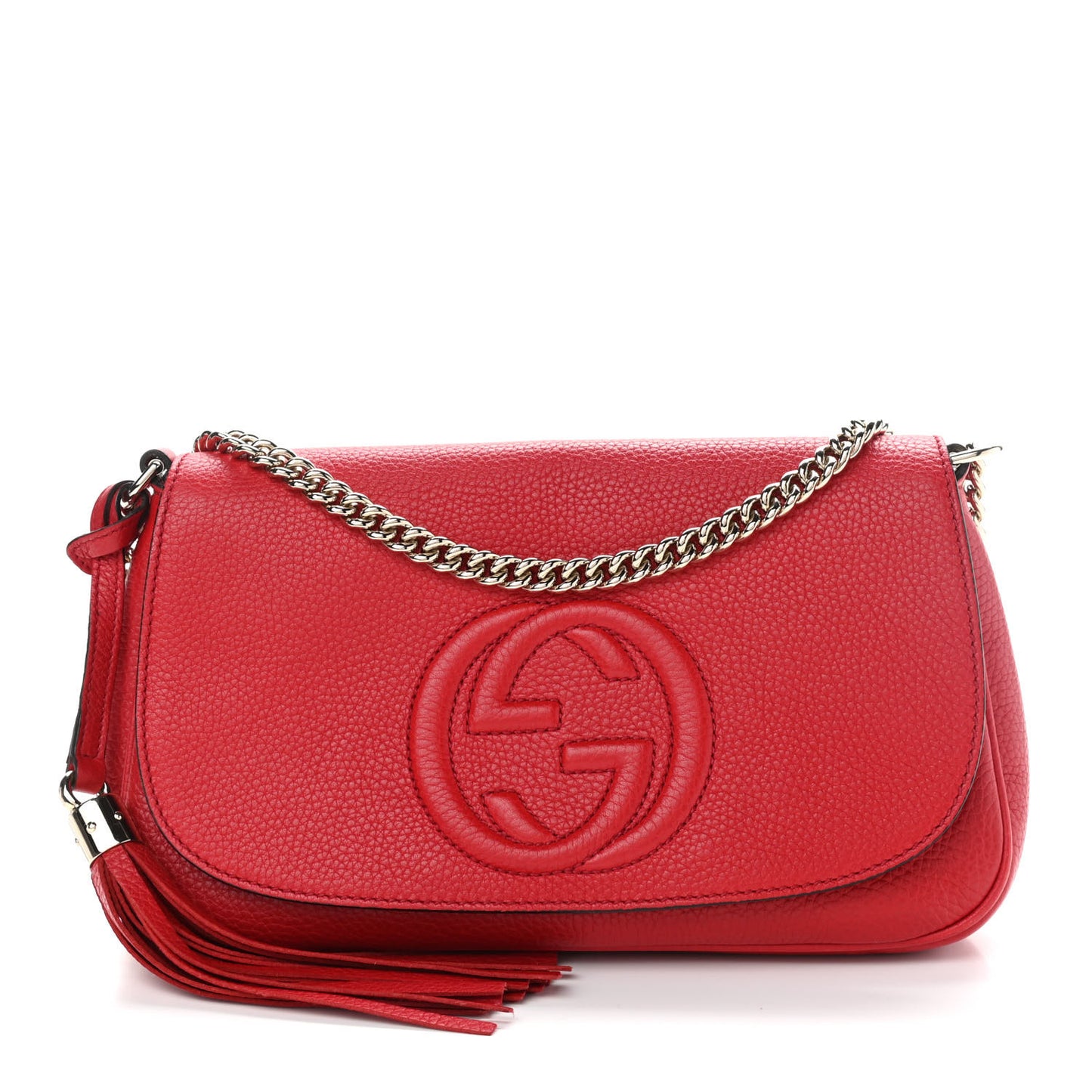 Pebbled Calfskin Medium Soho Flap Crossbody Vibrant Red