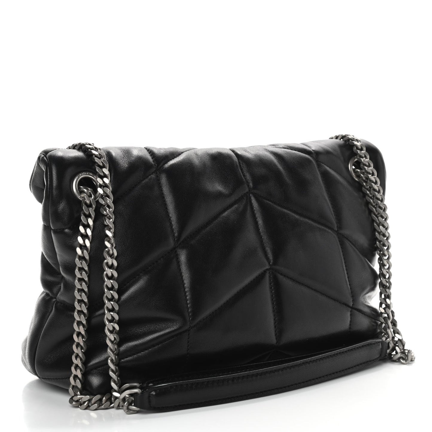 Lambskin Quilted Small Loulou Puffer Monogram Chain Satchel Black