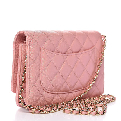 Chanel Iridescent Caviar Quilted Wallet on Chain WOC Rose Pink 3 of 11