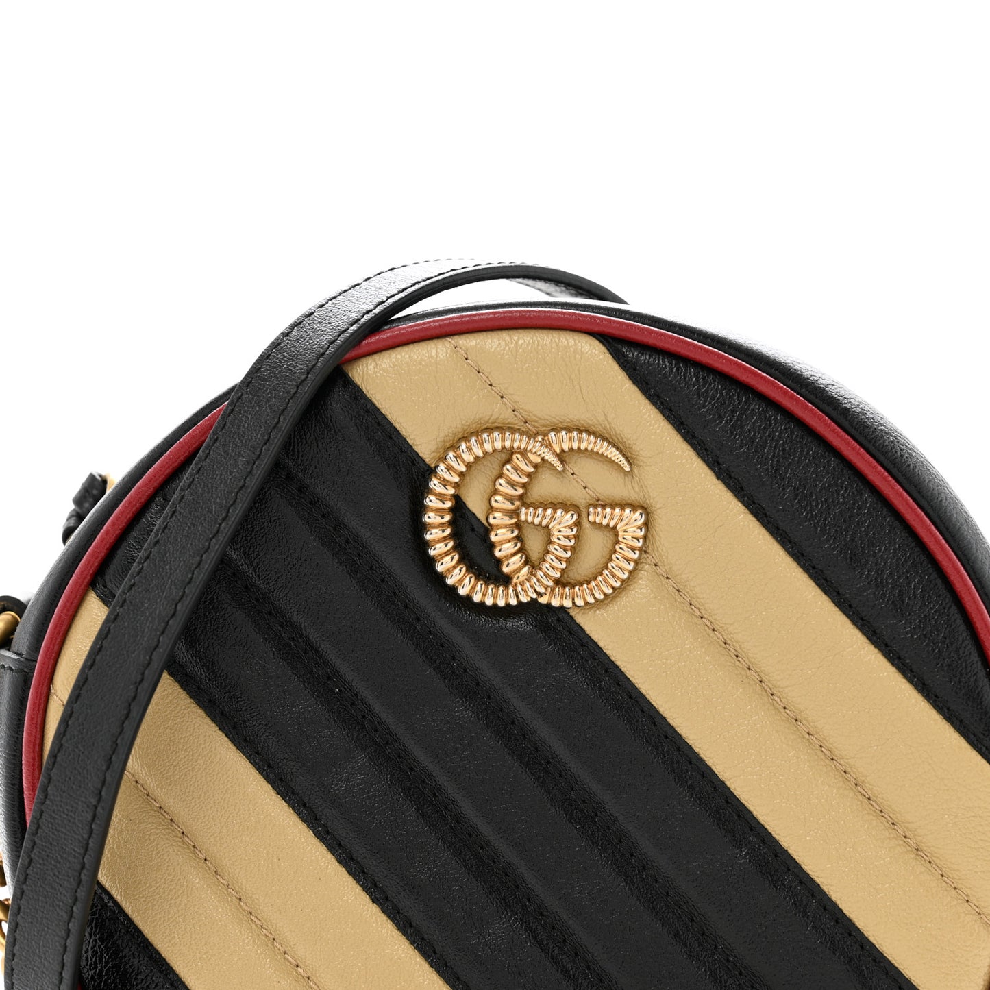 Azalea Calfskin Matelasse Diagonal Patchwork Mini Torchon GG Marmont Round Shoulder Bag Black Beige Romantic Cerise