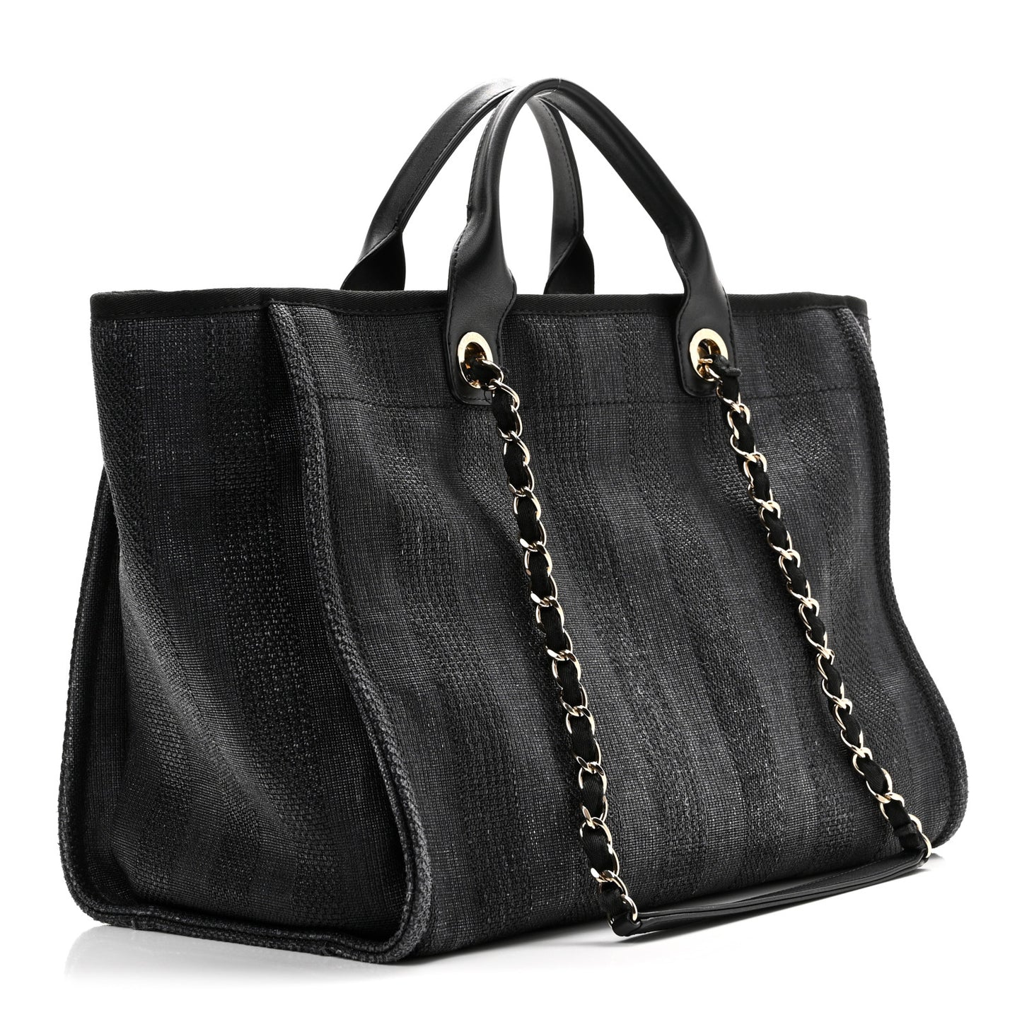 Mixed Fibers Calfskin Striped Medium Deauville Tote Black