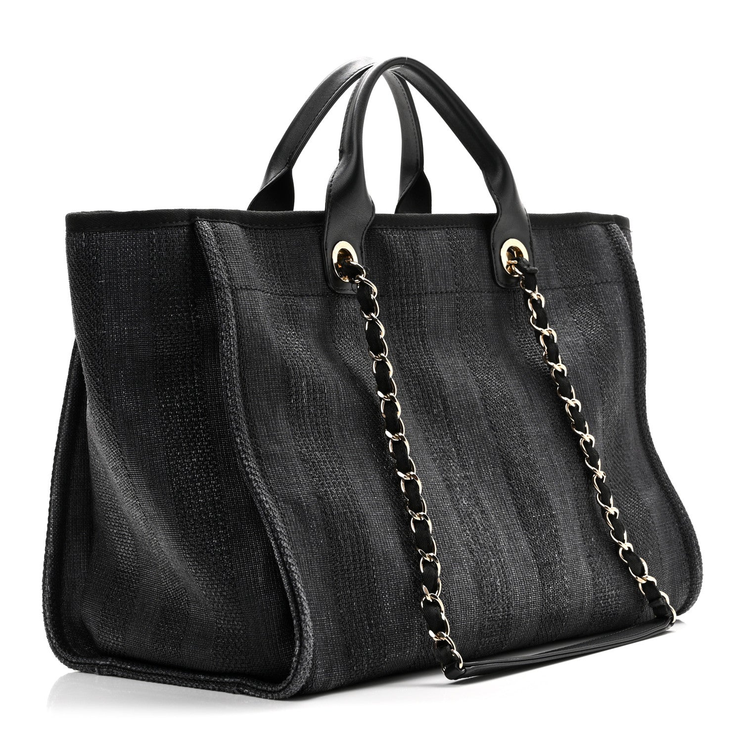 Chanel Mixed Fibers Calfskin Striped Medium Deauville Tote Black 3 of 10