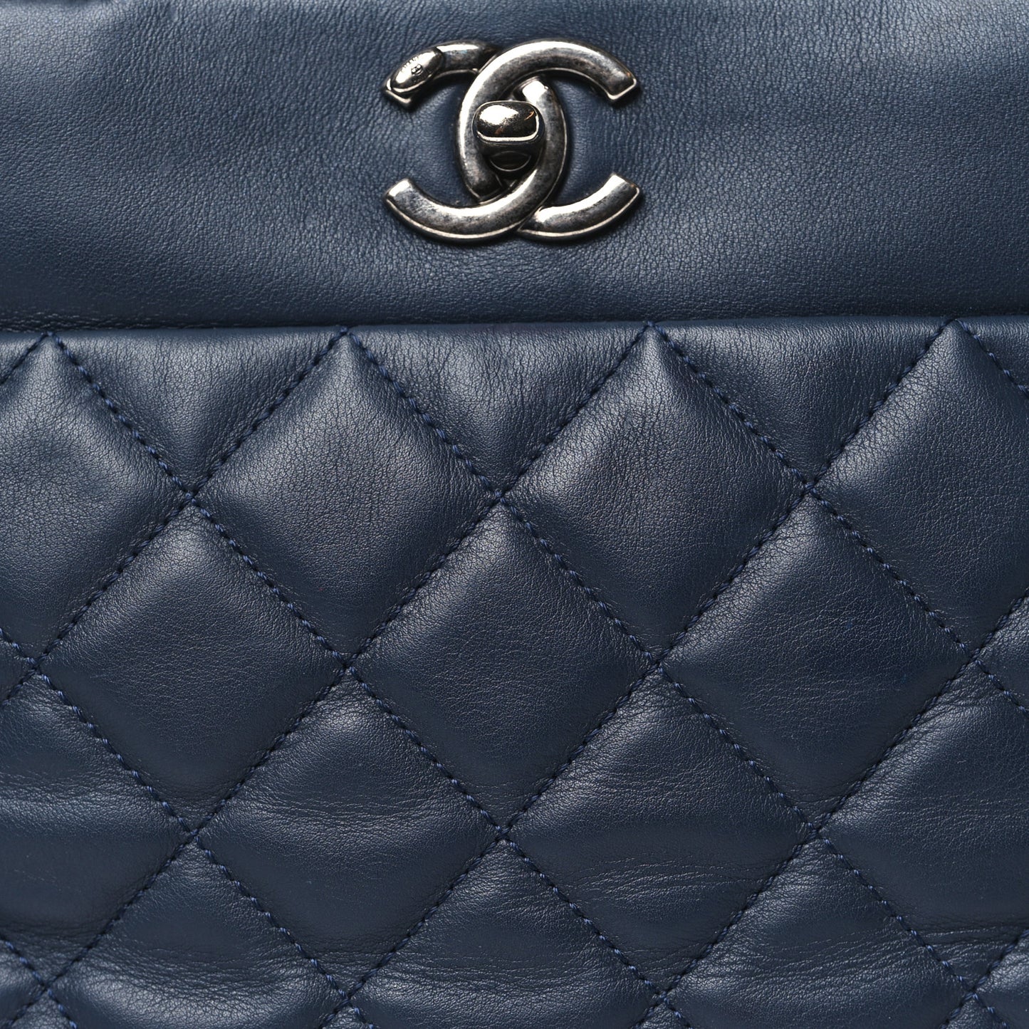 Calfskin Tweed Quilted Small Tote Navy Multicolor