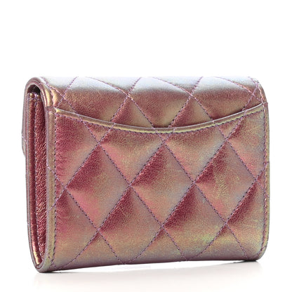 Chanel Iridescent Lambskin Quilted Flap Card Holder Wallet Purple 3 of 9