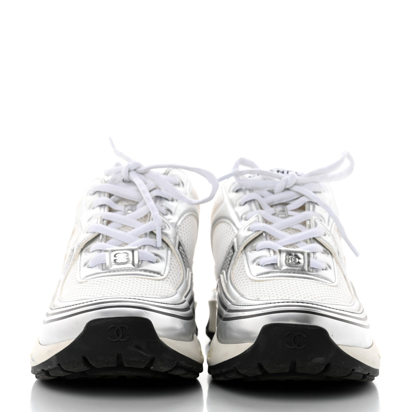 Fabric Laminated Calfskin Stretch CC Sneakers 41 White Silver