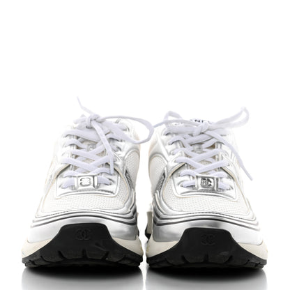 Chanel Fabric Laminated Calfskin Stretch CC Sneakers 41 White Silver 2 of 9