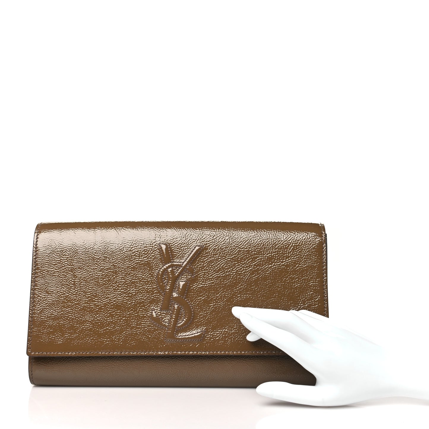 Textured Patent Calfskin Monogram Large Belle De Jour Clutch Nude