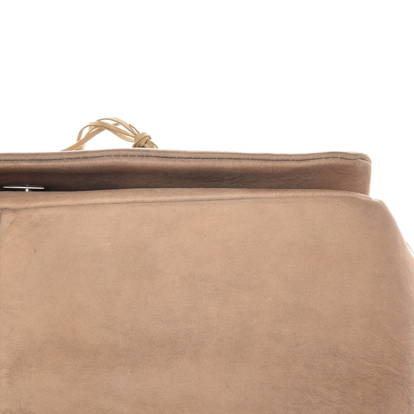 Suede Calfskin Perforated Fringe Flap Beige