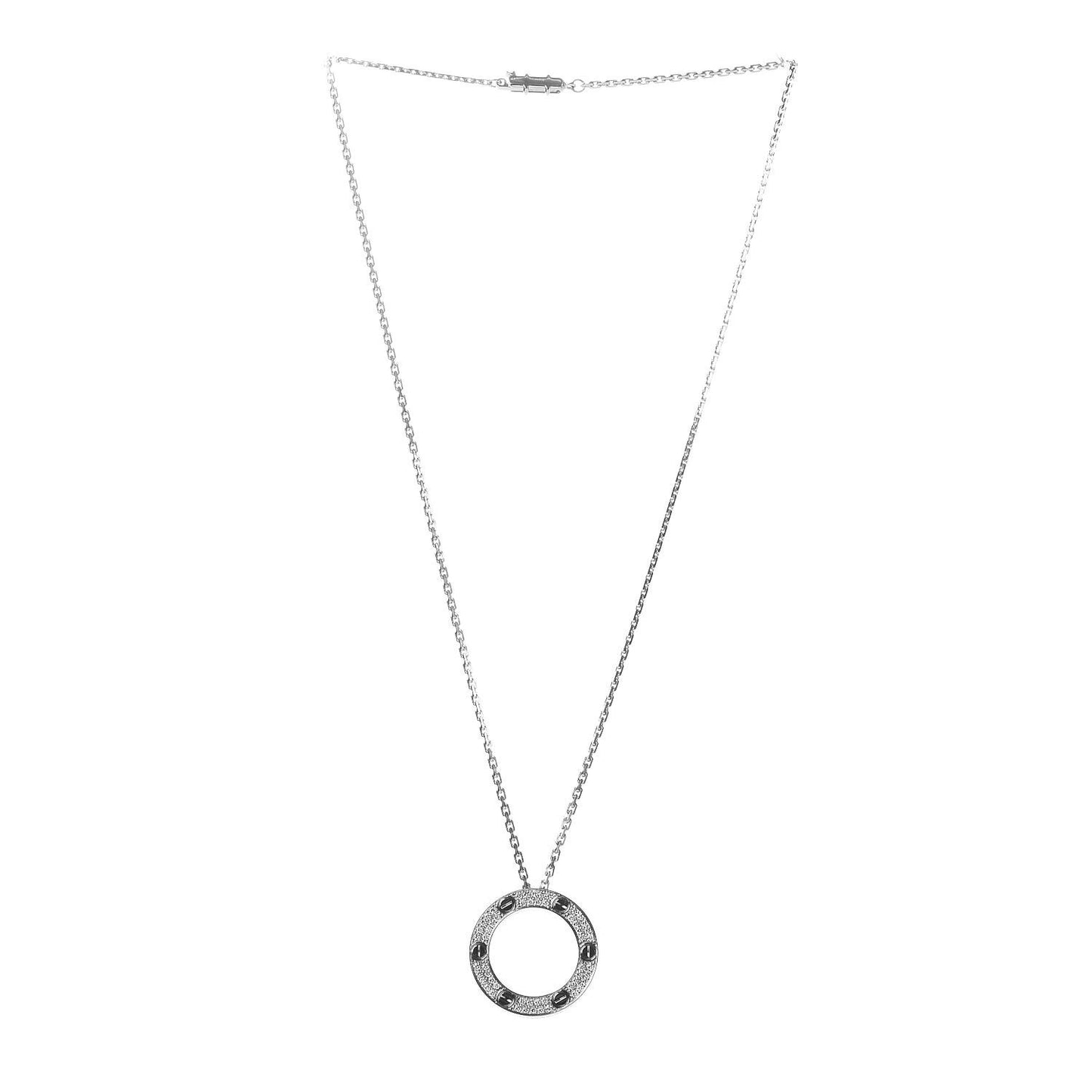 18K White Gold Diamond LOVE Paved Necklace