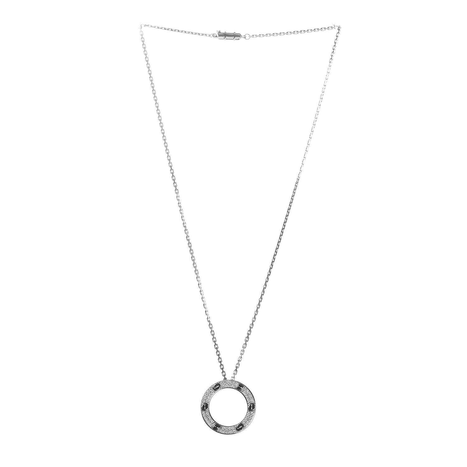 Cartier 18K White Gold Diamond LOVE Paved Necklace 3 of 8