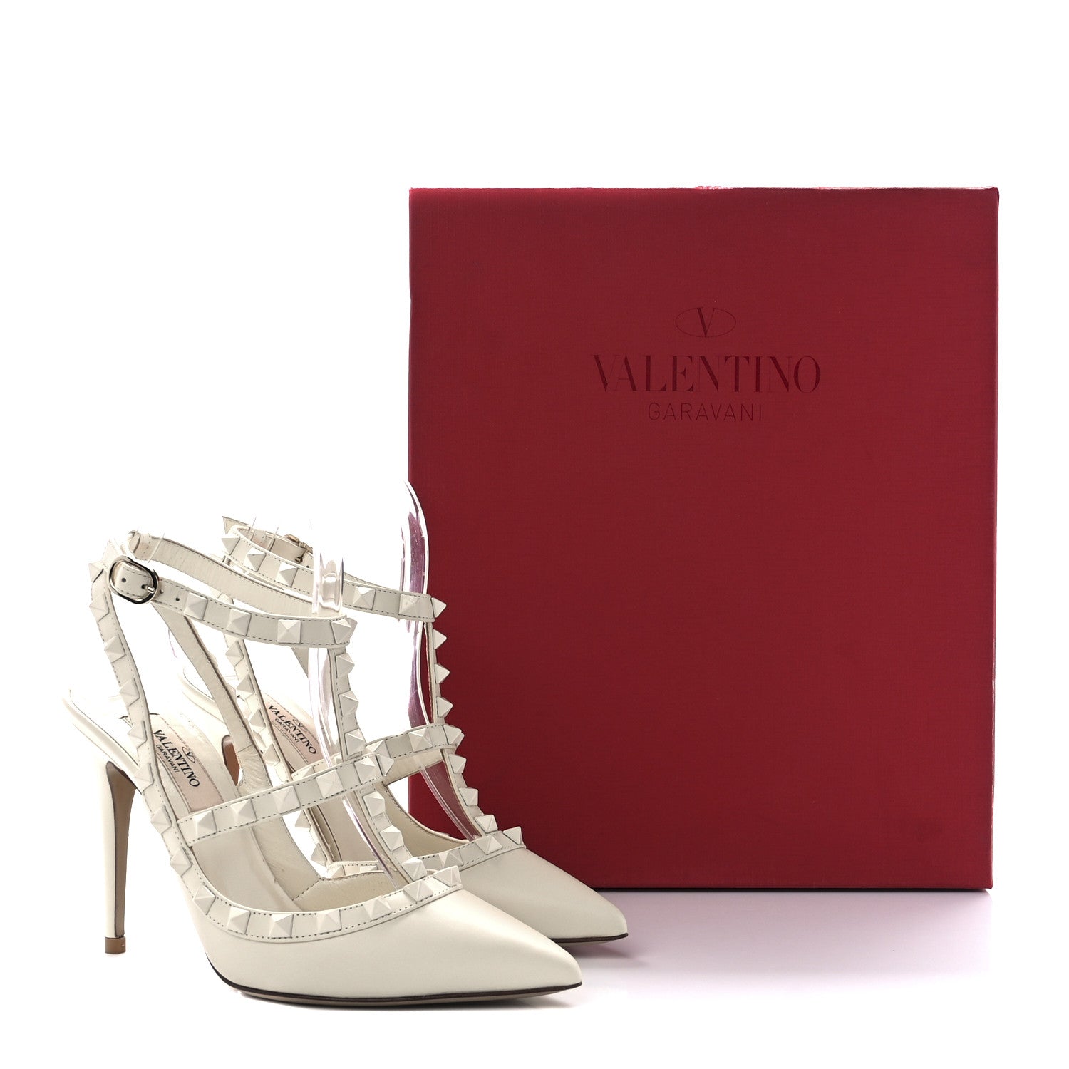 Valentino Garavani Calfskin Lacquered Monochrome Rockstud Ankle Strap 100mm Pumps 35 Ivory 9 of 9