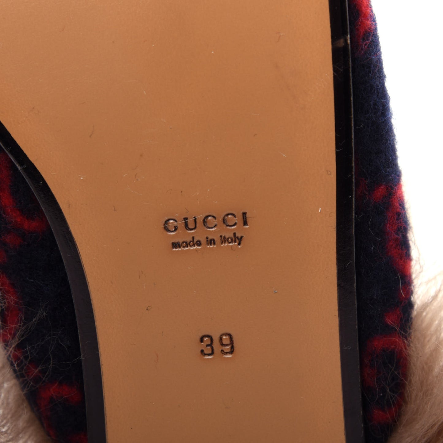 Covered Wool Big GG Monogram Fur Womens Princetown Slippers 39 Blue Red Butterscotch