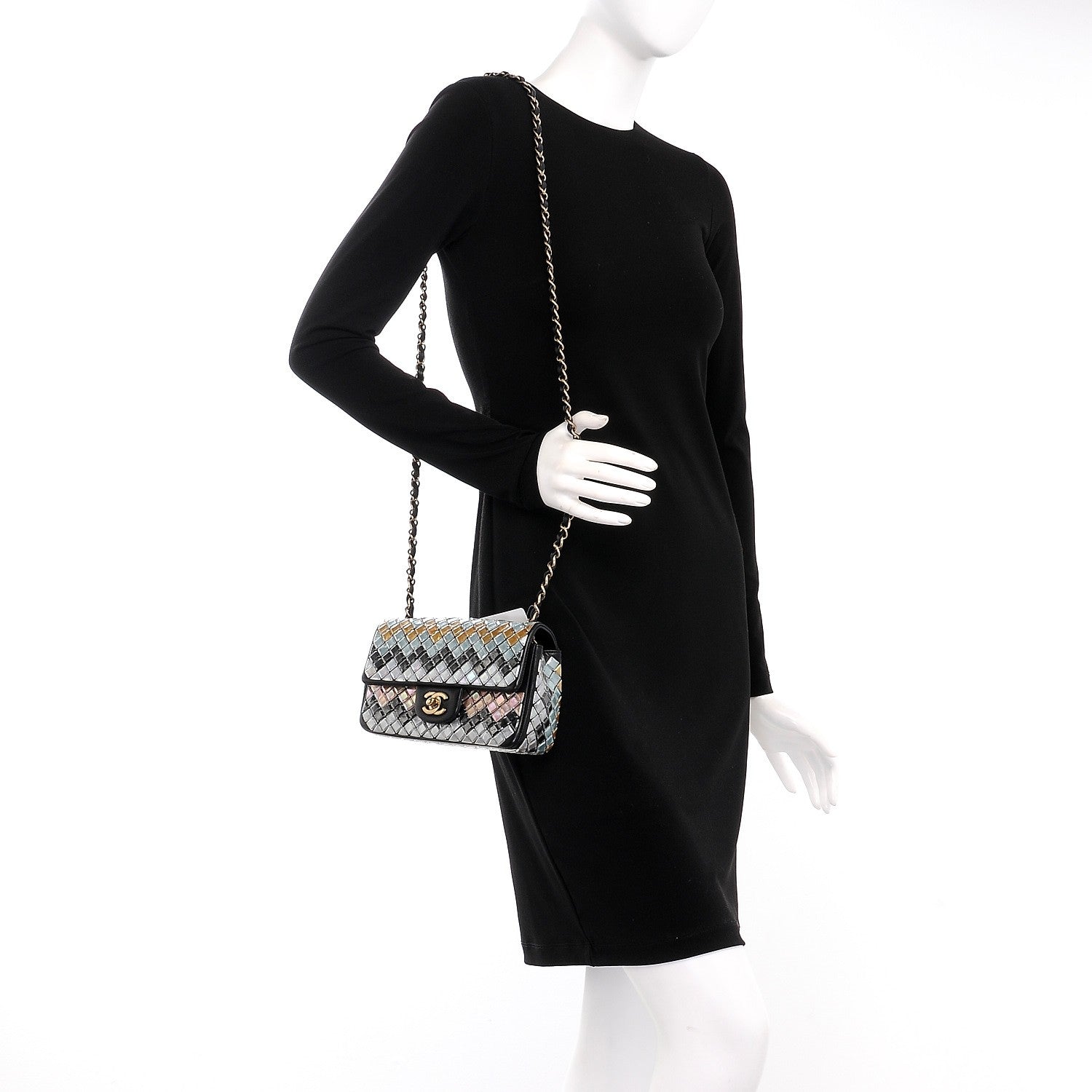 Chanel Lambskin Mosaic Small Flap Black Gold Light Blue 2 of 8