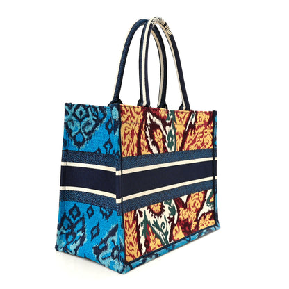 Christian Dior Canvas Embroidered Paisley Medium Book Tote Blue Multicolor 3 of 10