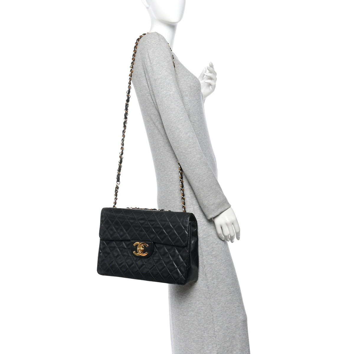 Lambskin Quilted XL Jumbo Single Flap Black