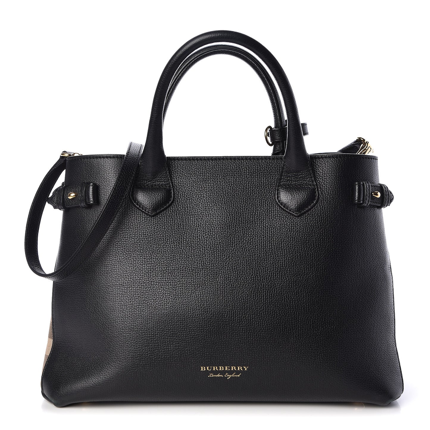 Grainy Calfskin House Check Medium Banner Tote Black