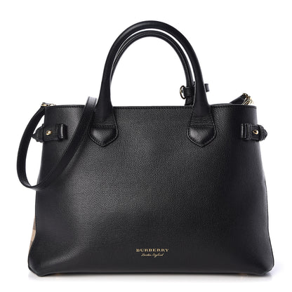 Burberry Grainy Calfskin House Check Medium Banner Tote Black 1 of 13
