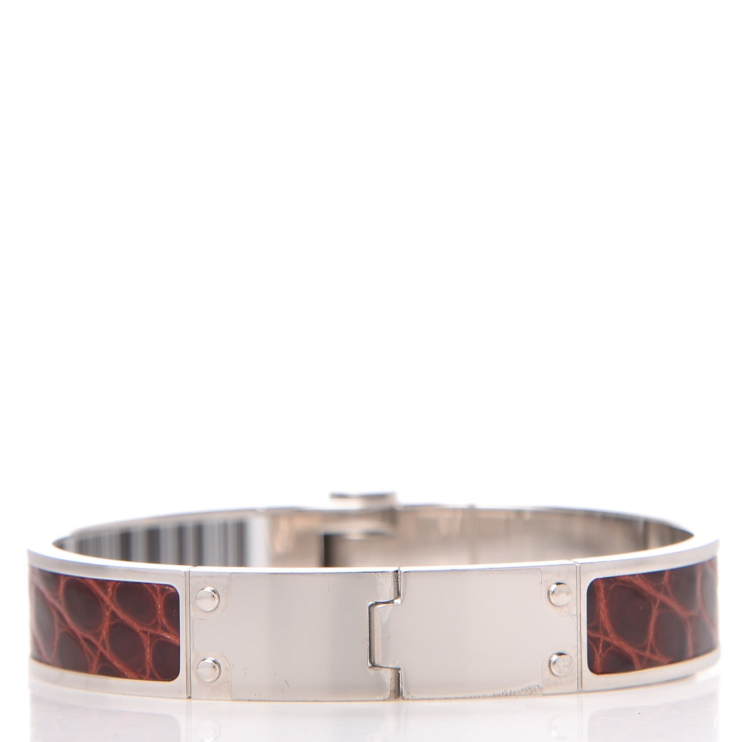 Shiny Alligator Charniere Cuir Narrow Hinged Bracelet M Bourgogne