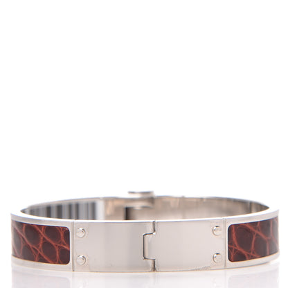 Hermes Shiny Alligator Charniere Cuir Narrow Hinged Bracelet M Bourgogne 3 of 5