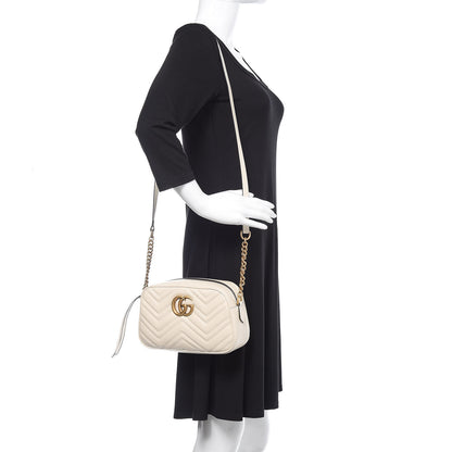 Gucci Calfskin Matelasse Small GG Marmont Chain Shoulder Bag White 2 of 10
