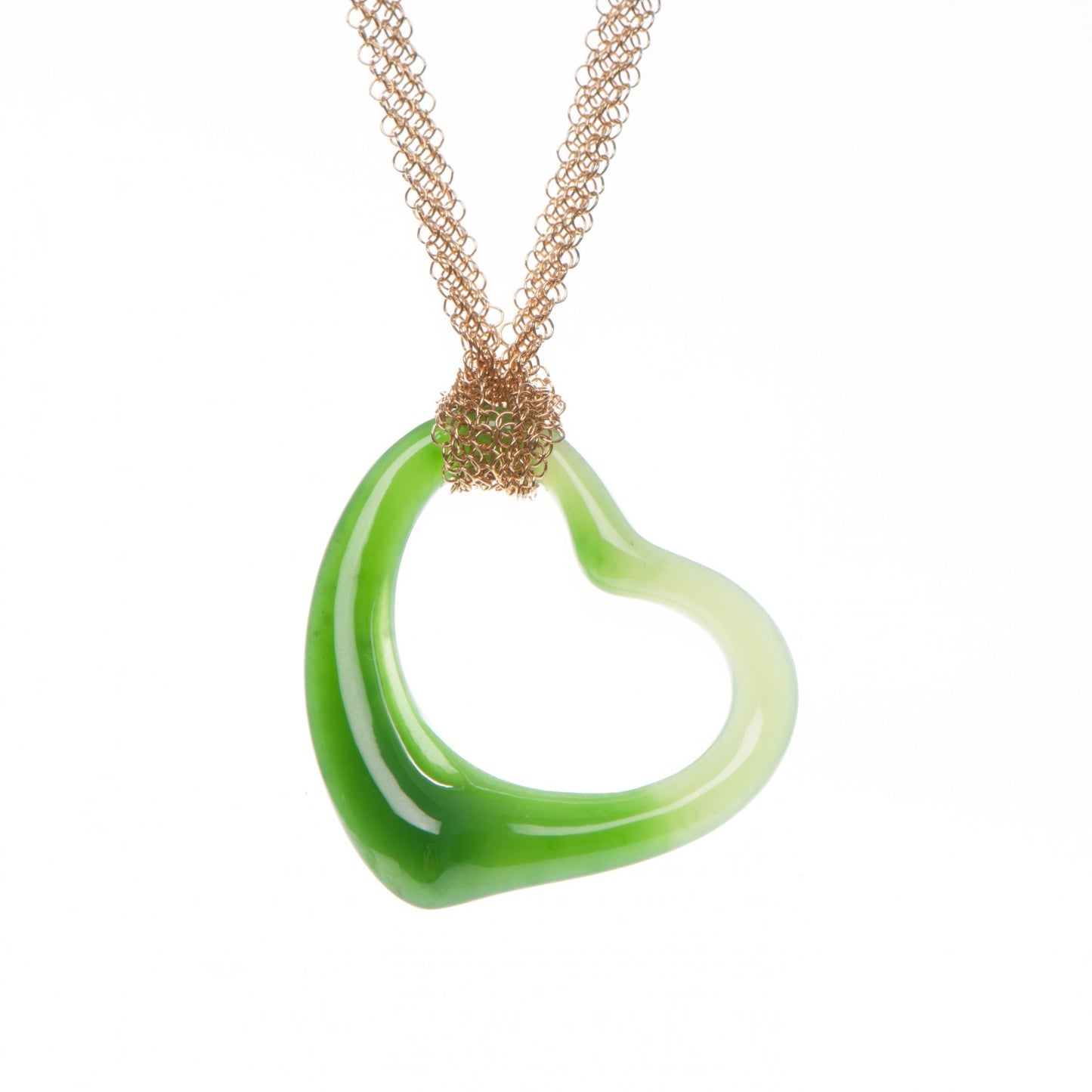 18K Yellow Gold Jade Open Heart Elsa Peretti Necklace