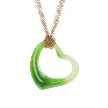 Tiffany 18K Yellow Gold Jade Open Heart Elsa Peretti Necklace 3 of 5