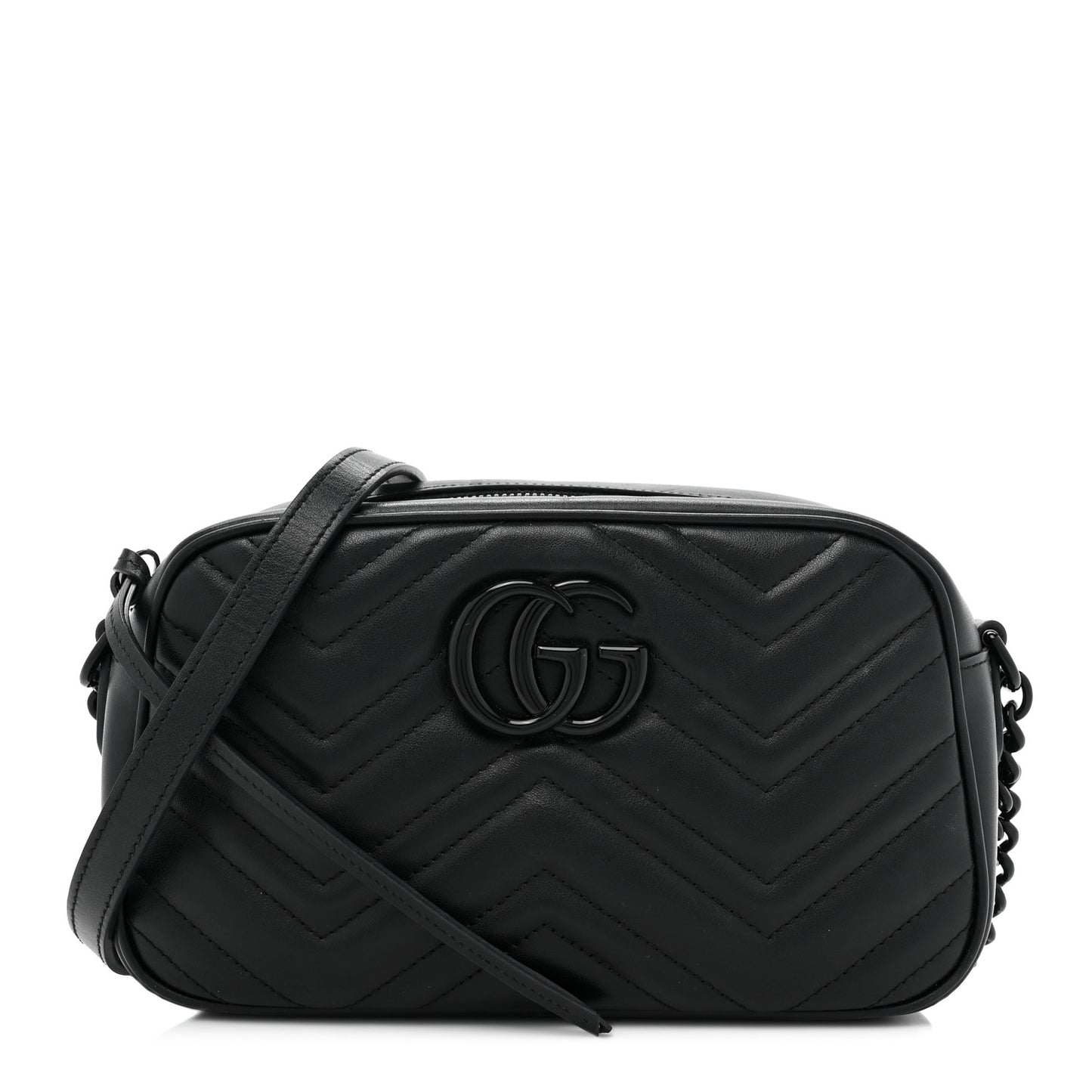 Calfskin Matelasse Monochrome Small GG Marmont Chain Shoulder Bag Black