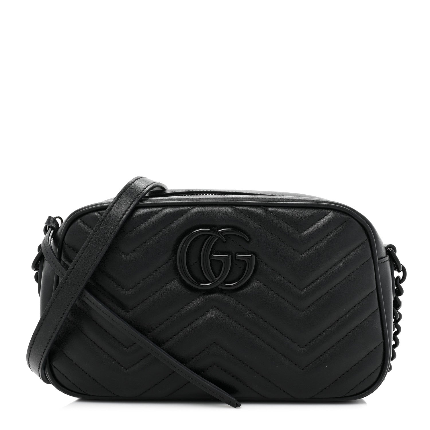 Gucci Calfskin Matelasse Monochrome Small GG Marmont Chain Shoulder Bag Black 1 of 12