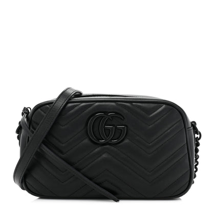 Gucci Calfskin Matelasse Monochrome Small GG Marmont Chain Shoulder Bag Black 1 of 12