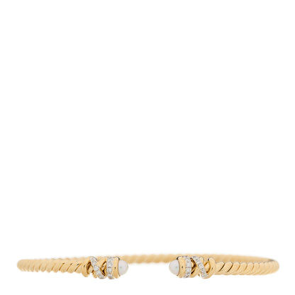 David Yurman 18K Yellow Gold Diamond Pearl 3mm Helena Cuff Bracelet 1 of 3