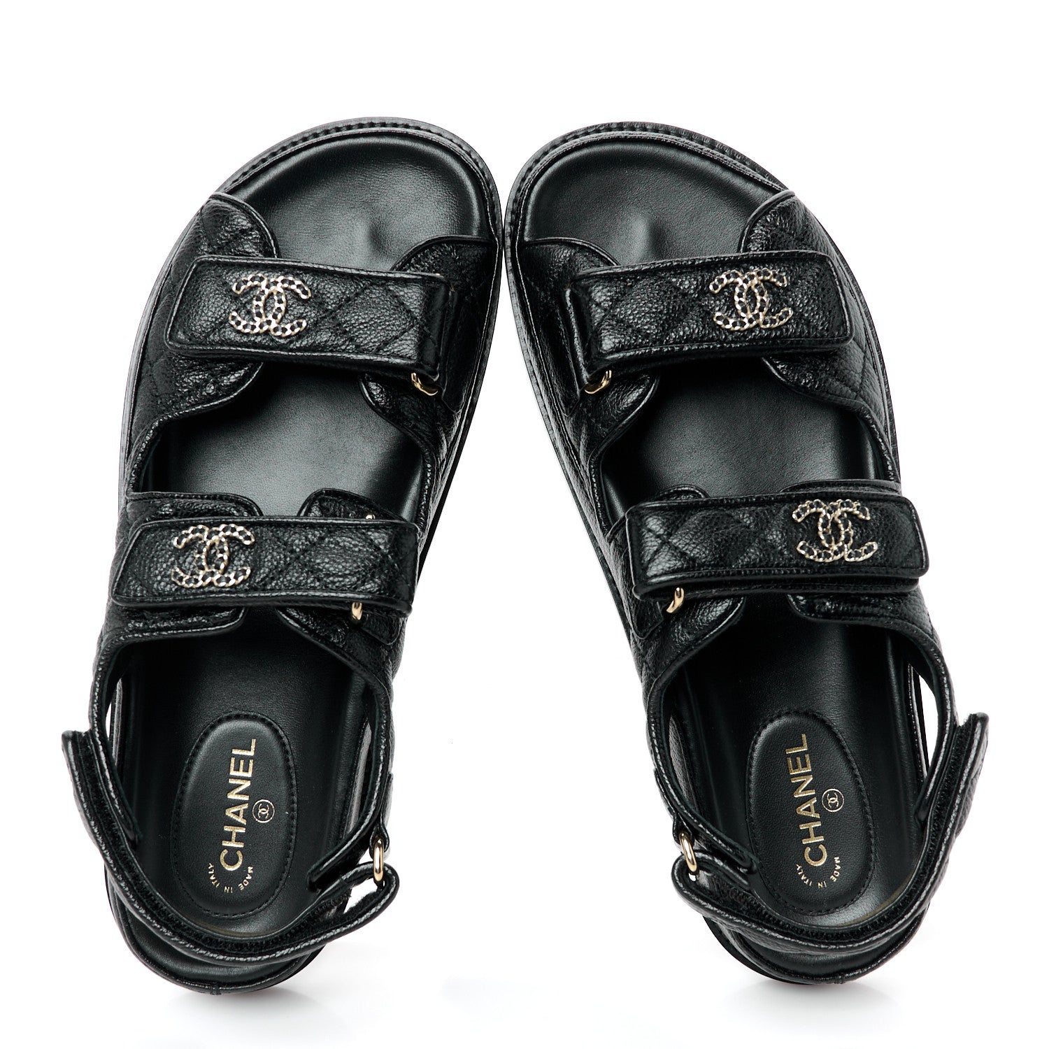 Chanel Grained Calfskin Velcro Dad Sandals 39 Black 2 of 9