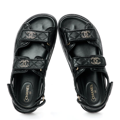 Chanel Grained Calfskin Velcro Dad Sandals 39 Black 2 of 9