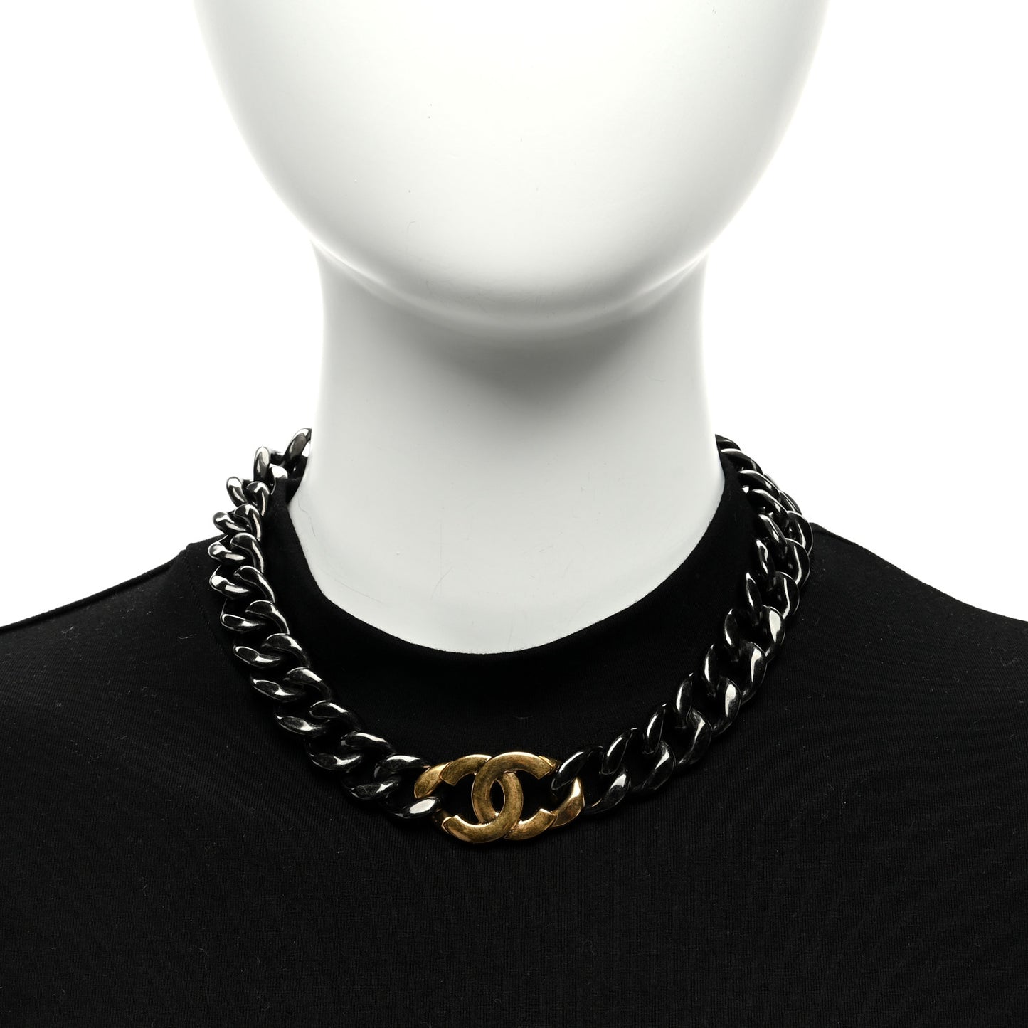 CC Chain Choker Necklace Ruthenium Gold