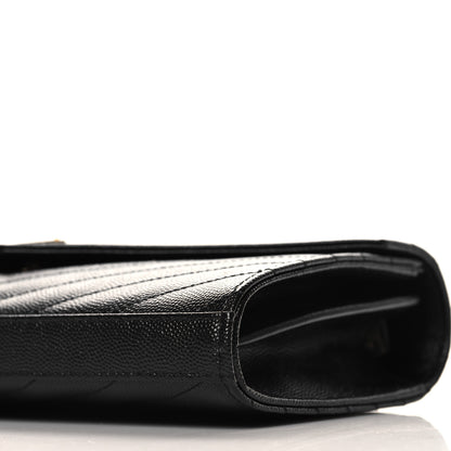 Saint Laurent Grain De Poudre Matelasse Chevron Monogram Chain Wallet Black 10 of 11