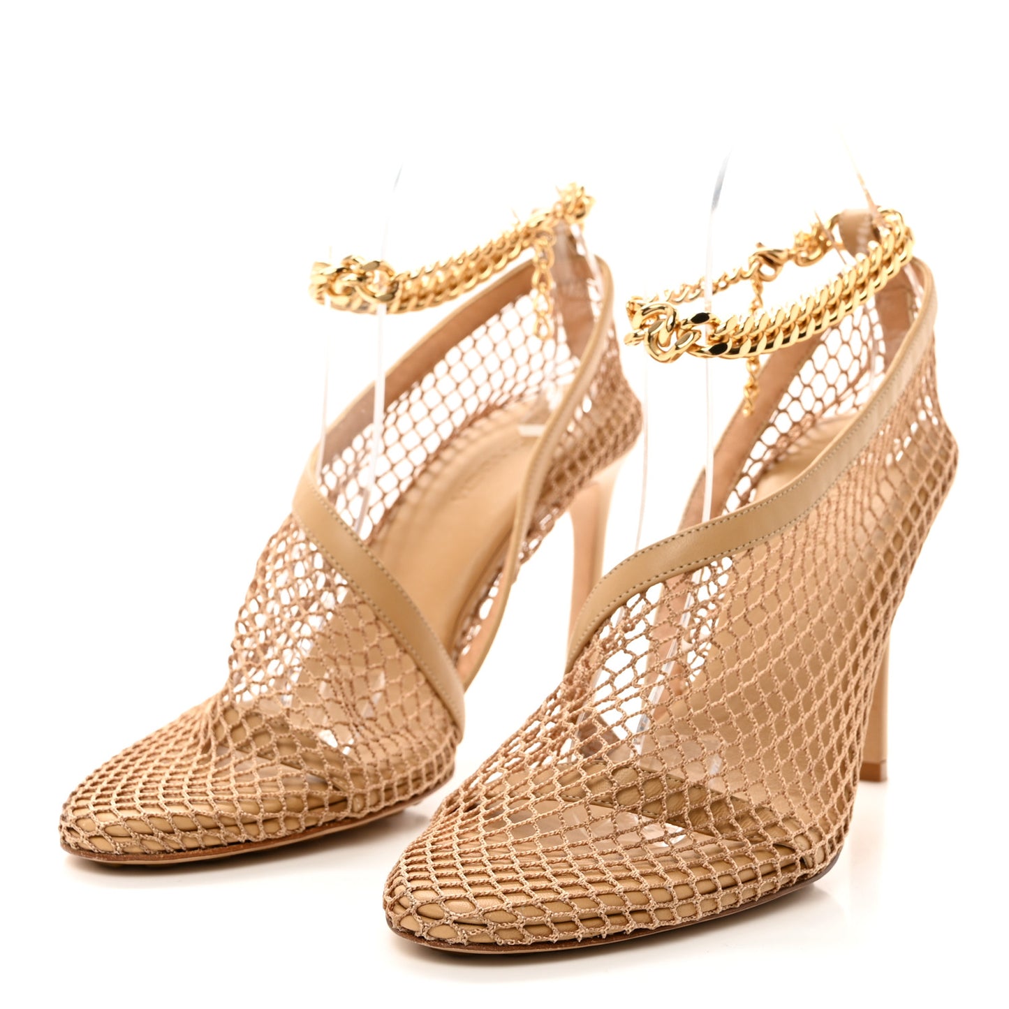 Mesh Nappa Chunky Chain Sandals 39 Beige Pony
