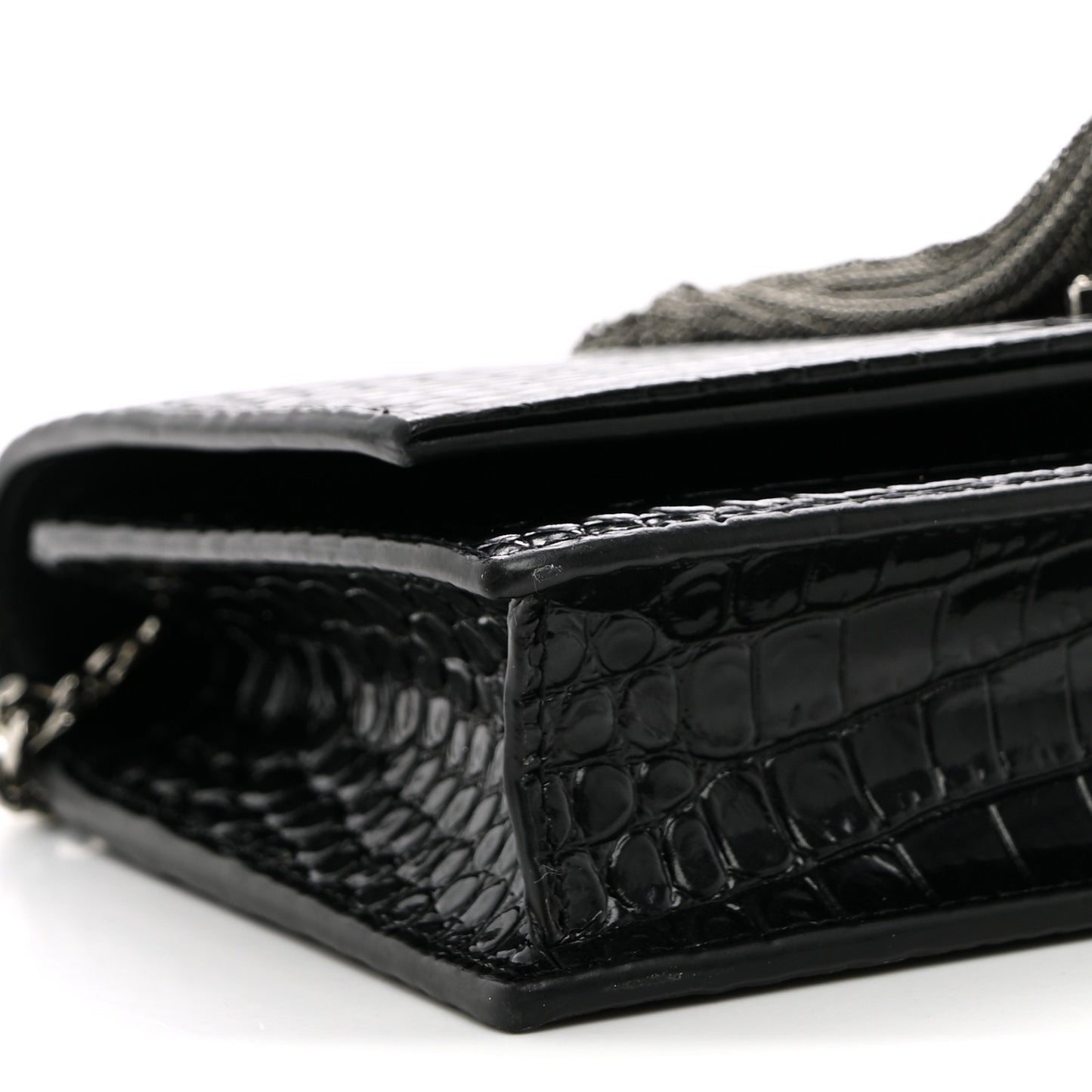 Calfskin Crocodile Embossed Kate Monogram Tassel Chain Wallet Black