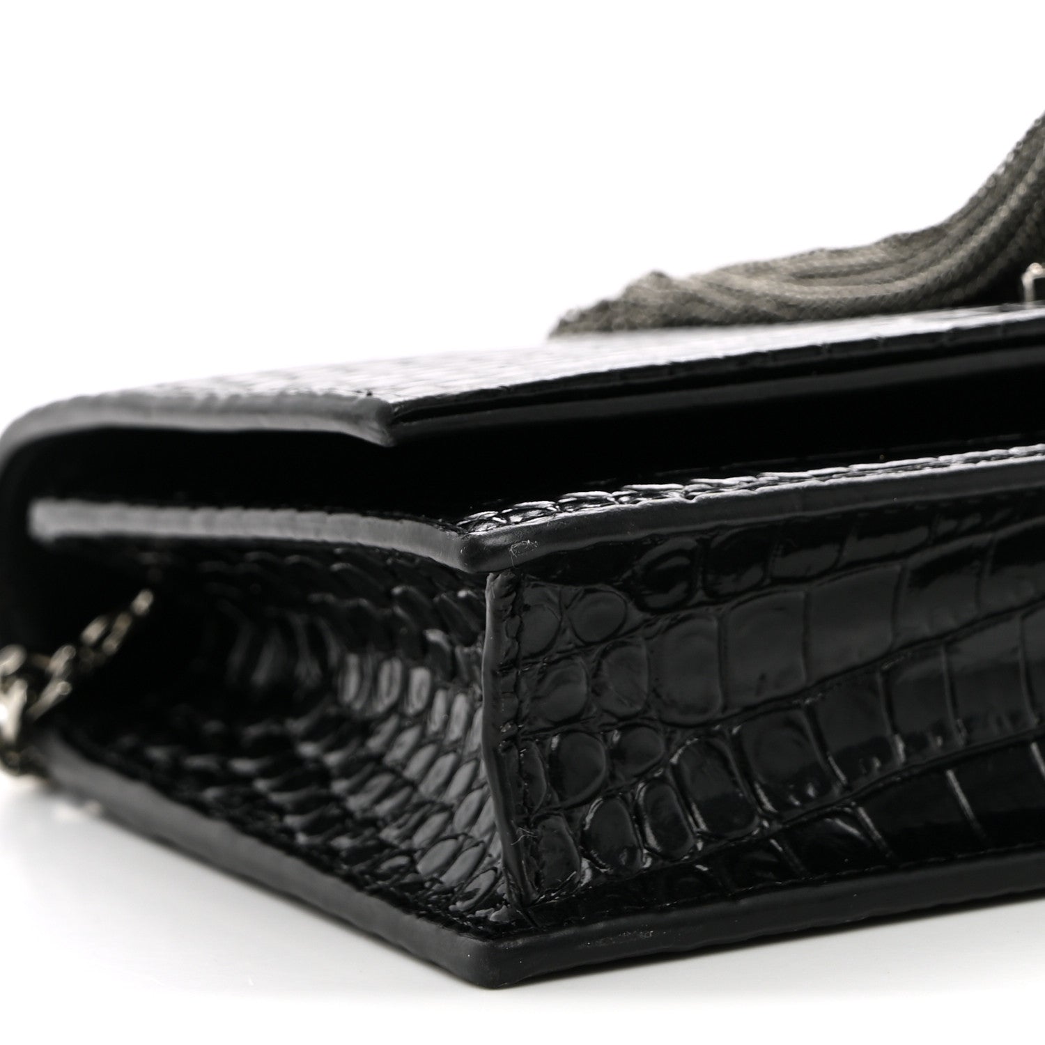 Saint Laurent Calfskin Crocodile Embossed Kate Monogram Tassel Chain Wallet Black 8 of 11