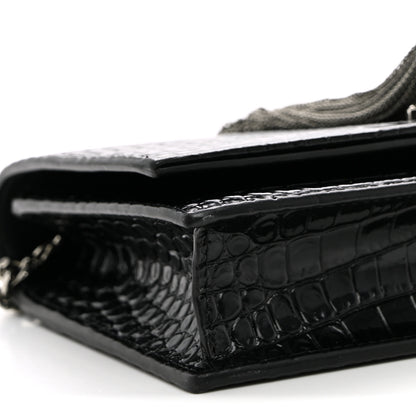 Saint Laurent Calfskin Crocodile Embossed Kate Monogram Tassel Chain Wallet Black 8 of 11