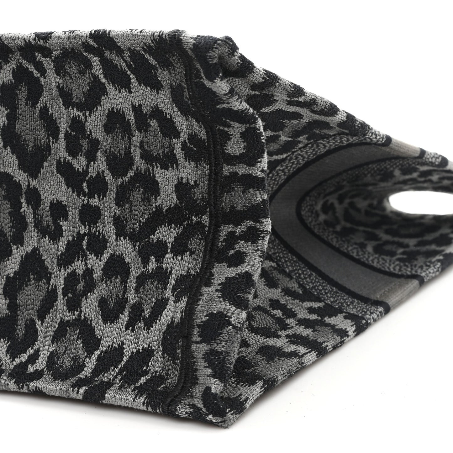 Canvas Mizza Embroidered Large Leopard Book Tote Grey