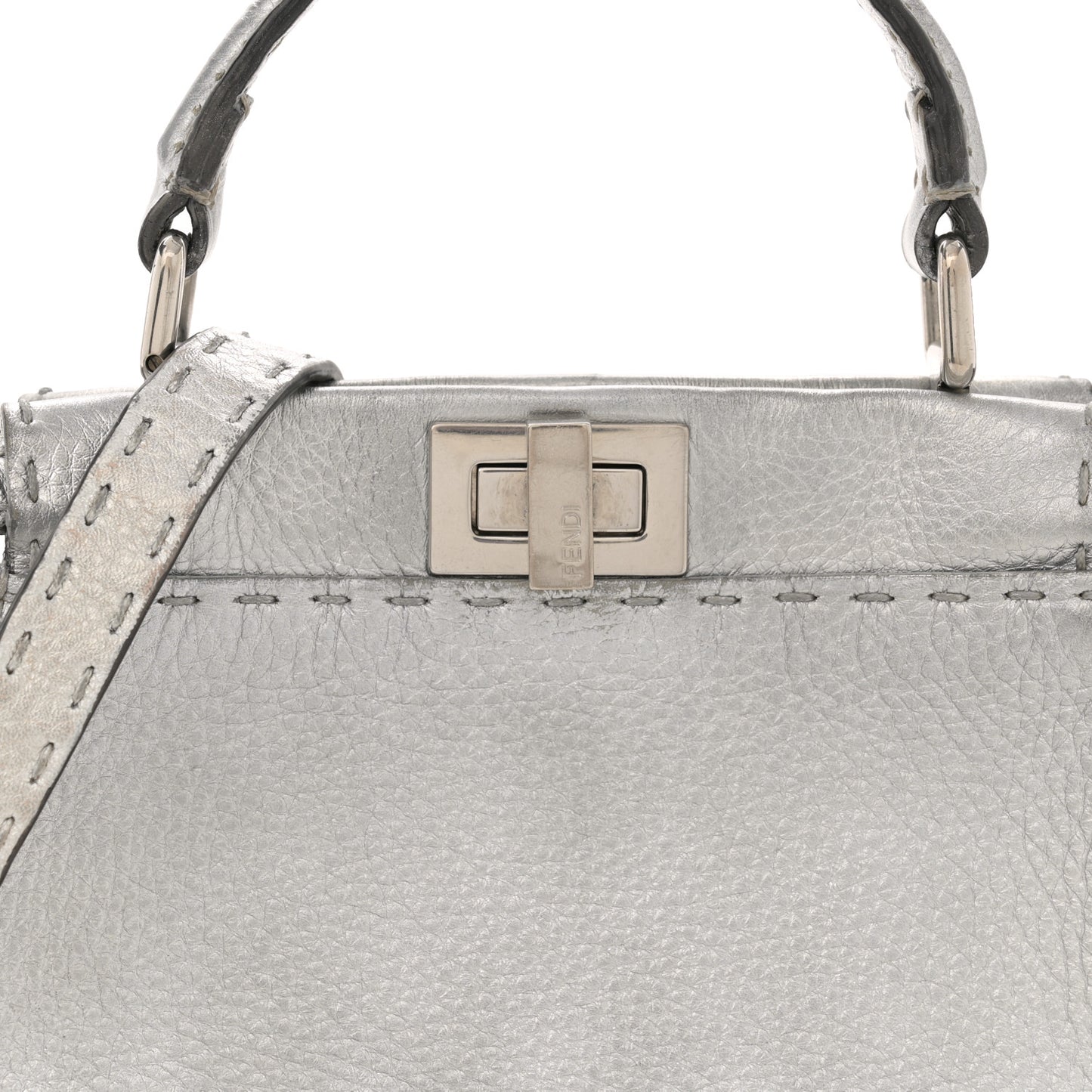 Cuoio Romano Lux Selleria Mini Peekaboo Iconic Satchel Argento