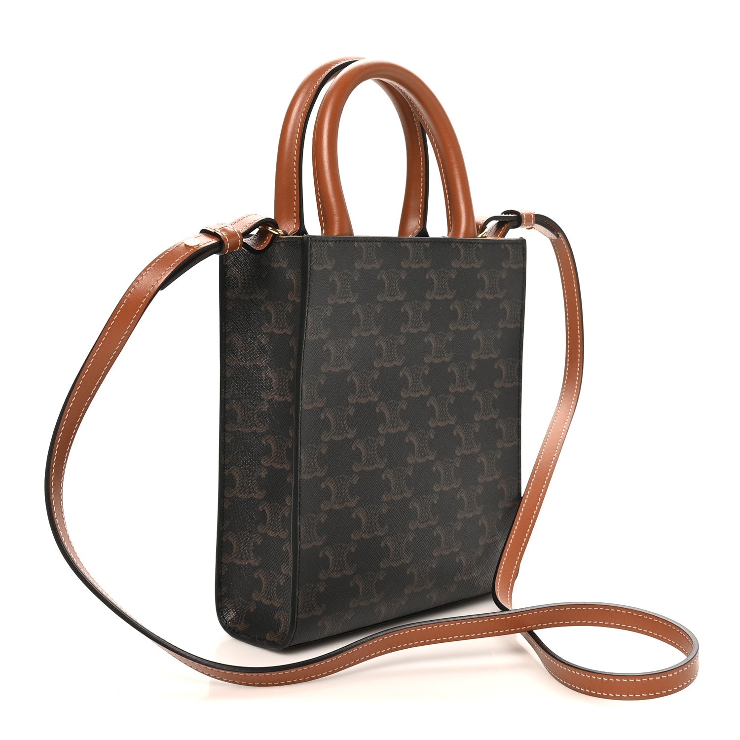 Celine Triomphe Canvas Calfskin Mini Vertical Cabas Tan 3 of 9